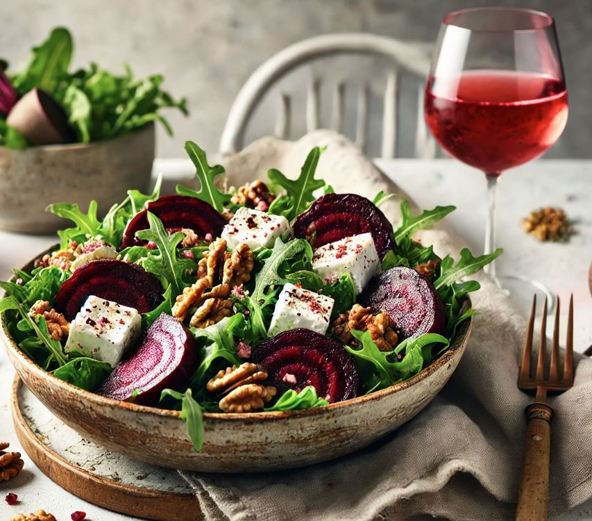 Roasted Beetroot and Goat Cheese Salad Paired with Altina Kakadu Plum Rosé