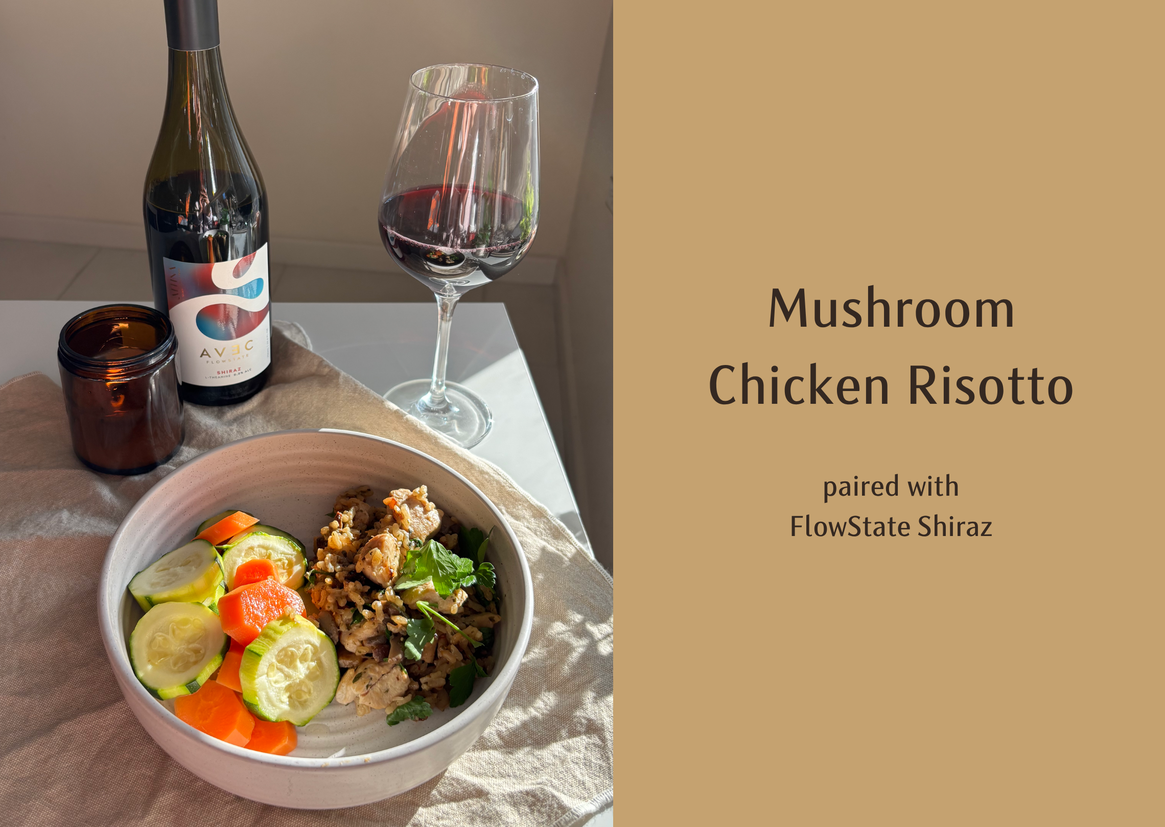 Mushroom Chicken Risotto paired with FlowState Shiraz