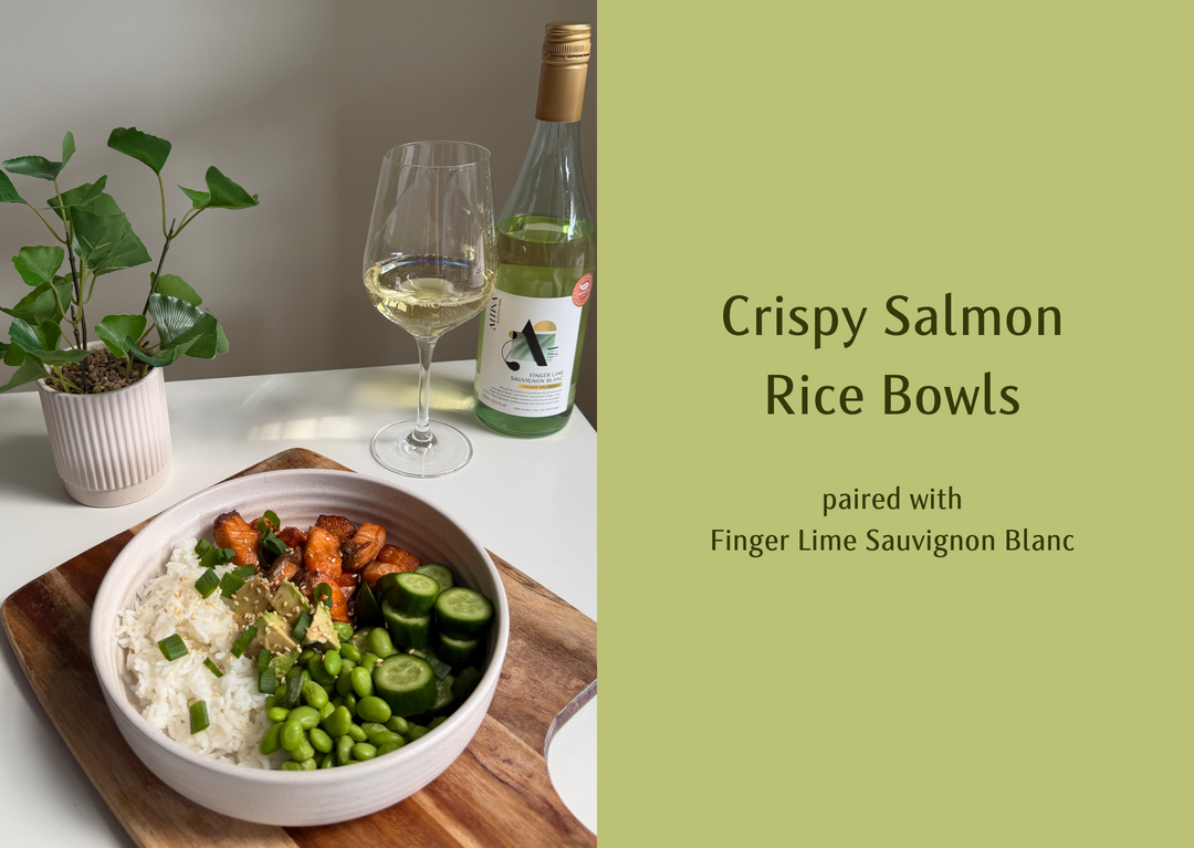 Crispy Salmon Rice Bowls paired with Finger Lime Sauvignon Blanc
